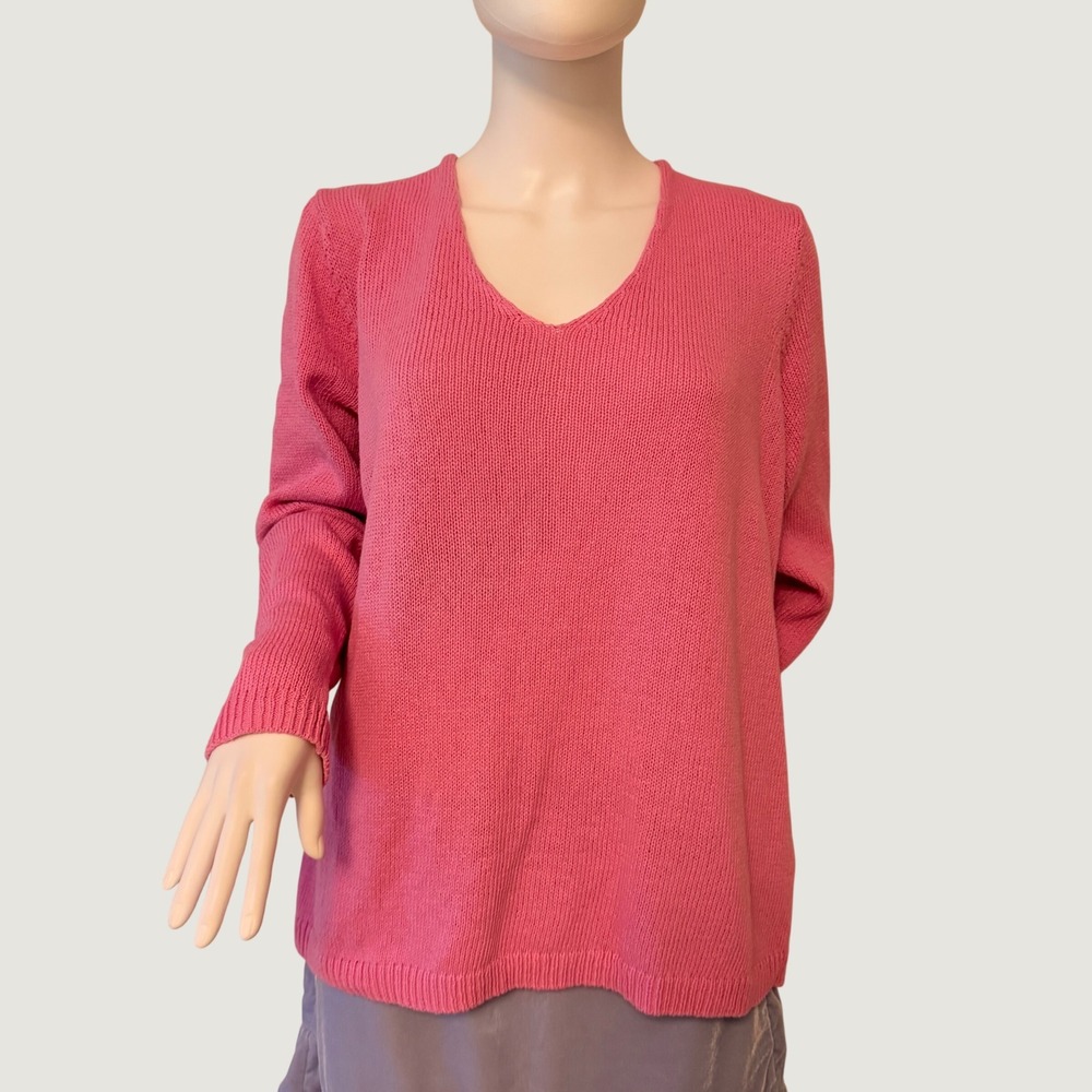 NWT Nic+Zoe Womens Pink Lotus Cotton V-Neck Sweater S241120 Size XL